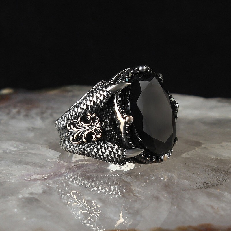 Hand Made 925 Silver Sterling Ring with Black Crystal Stone All sizes available