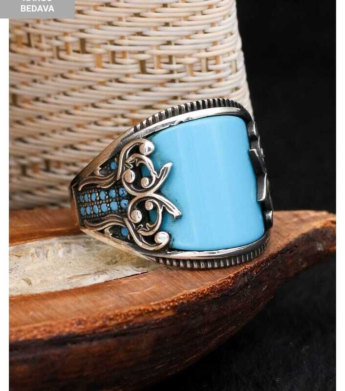 Silver Sterling Ring with Turquoise (Blue Firoz) Stone