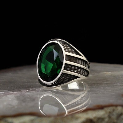 Silver Sterling Ring with Green Crystal Stone