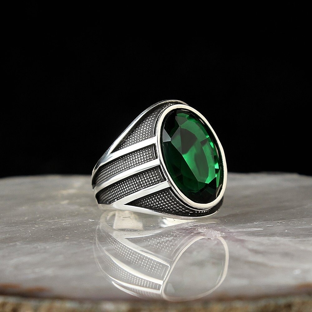 Silver Sterling Ring with Green Crystal Stone