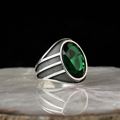 Silver Sterling Ring with Green Crystal Stone