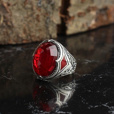 Silver Sterling Ring with Red Crystal Stone