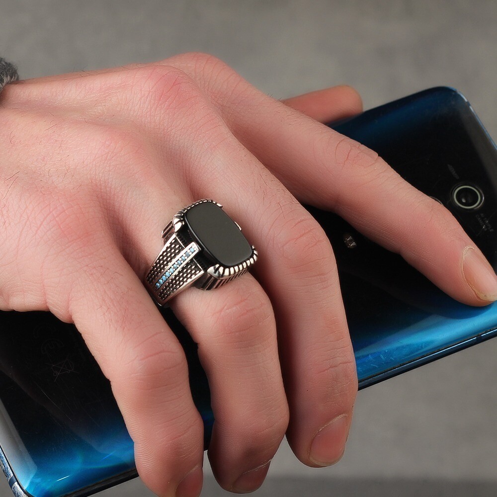 Hand Made 925 Silver Sterling Ring with Onyx Stone, wedding