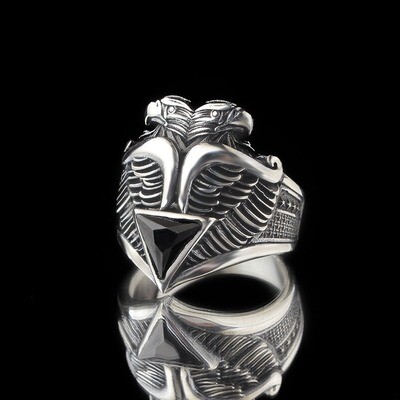 Eagle head silver ring Hand Made pure 925 Sterling Silver Double eagle head