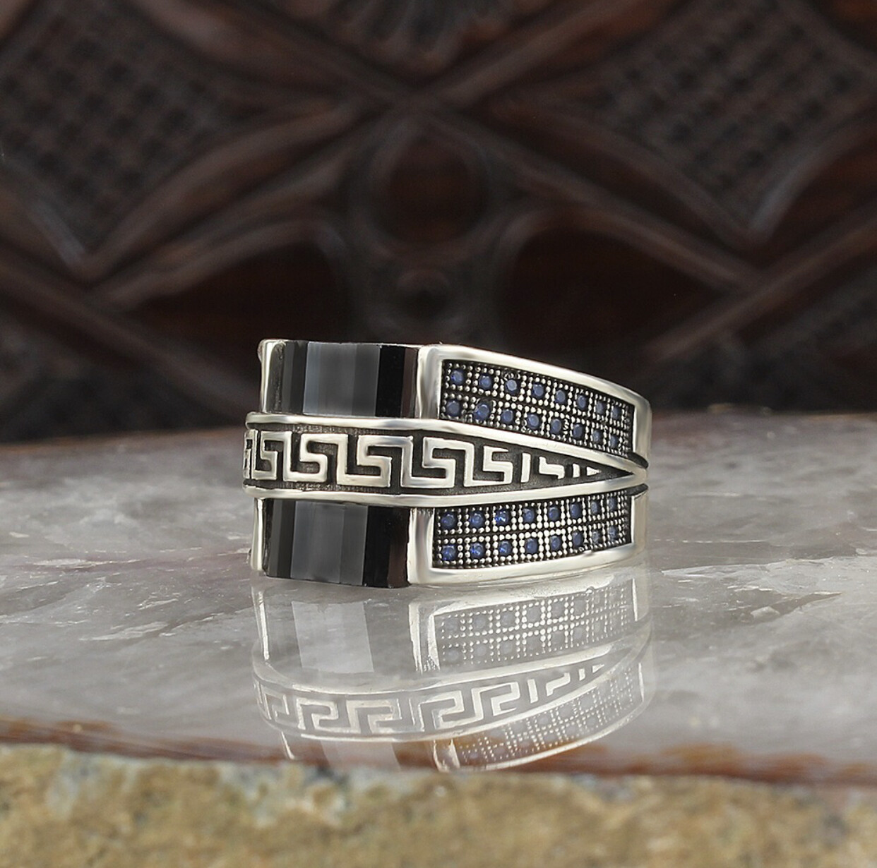 Hand Made 925 Silver Sterling Ring with Black Crystal Stone All sizes available