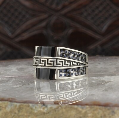 Hand Made 925 Silver Sterling Ring with Black Crystal Stone All sizes available