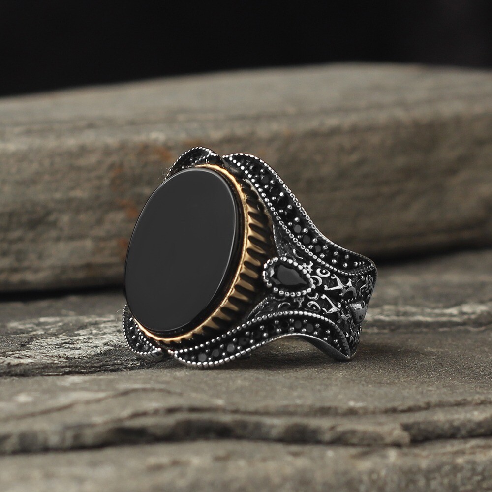 Pure 925 Silver Sterling Ring with Onyx Stone