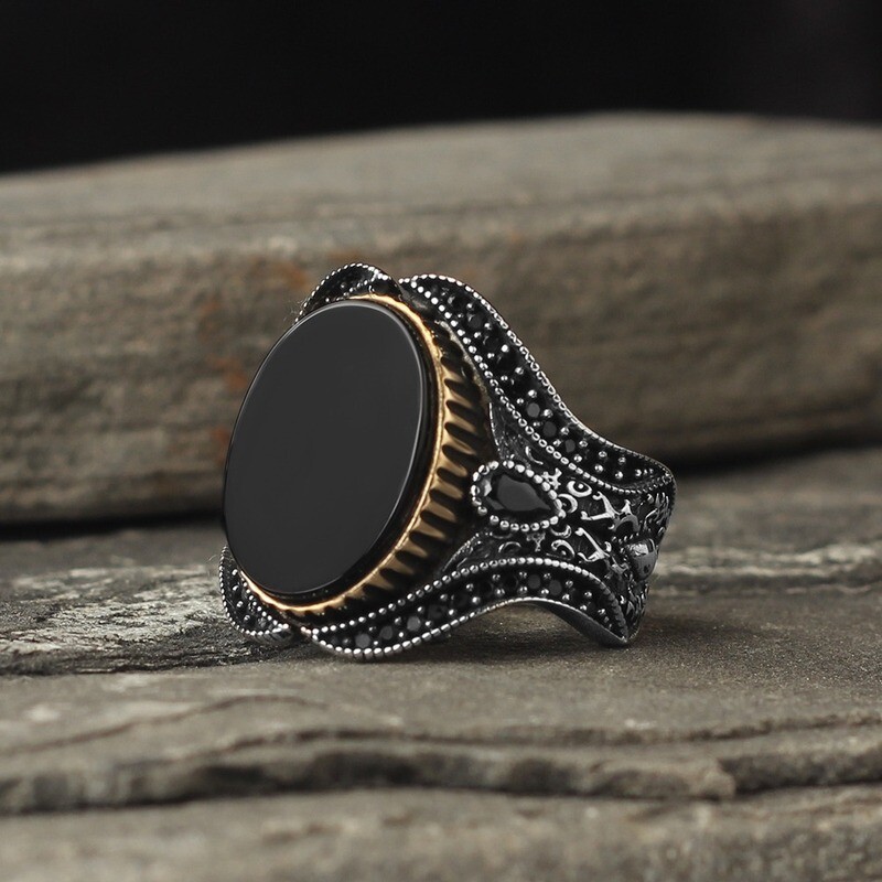 Pure 925 Silver Sterling Ring with Onyx Stone