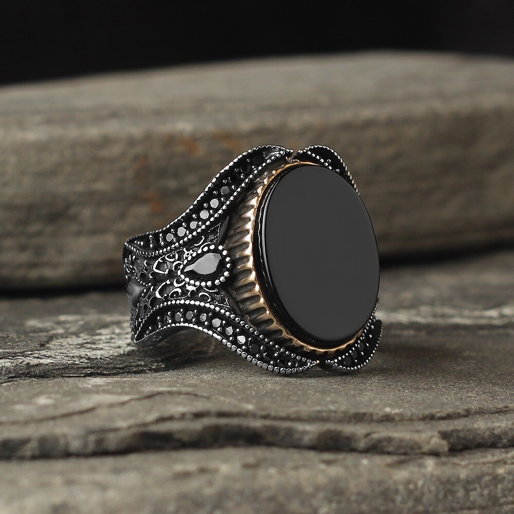 Pure 925 Silver Sterling Ring with Onyx Stone