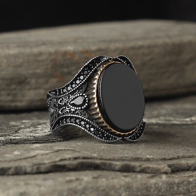 Pure 925 Silver Sterling Ring with Onyx Stone