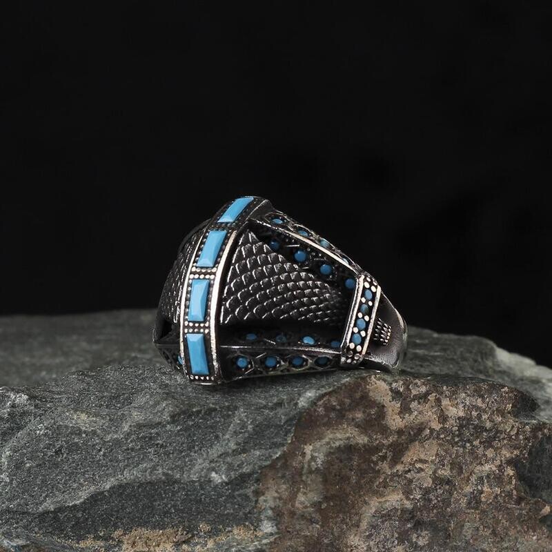 Silver Sterling Ring with Turquoise (Blue Firoz) Stone