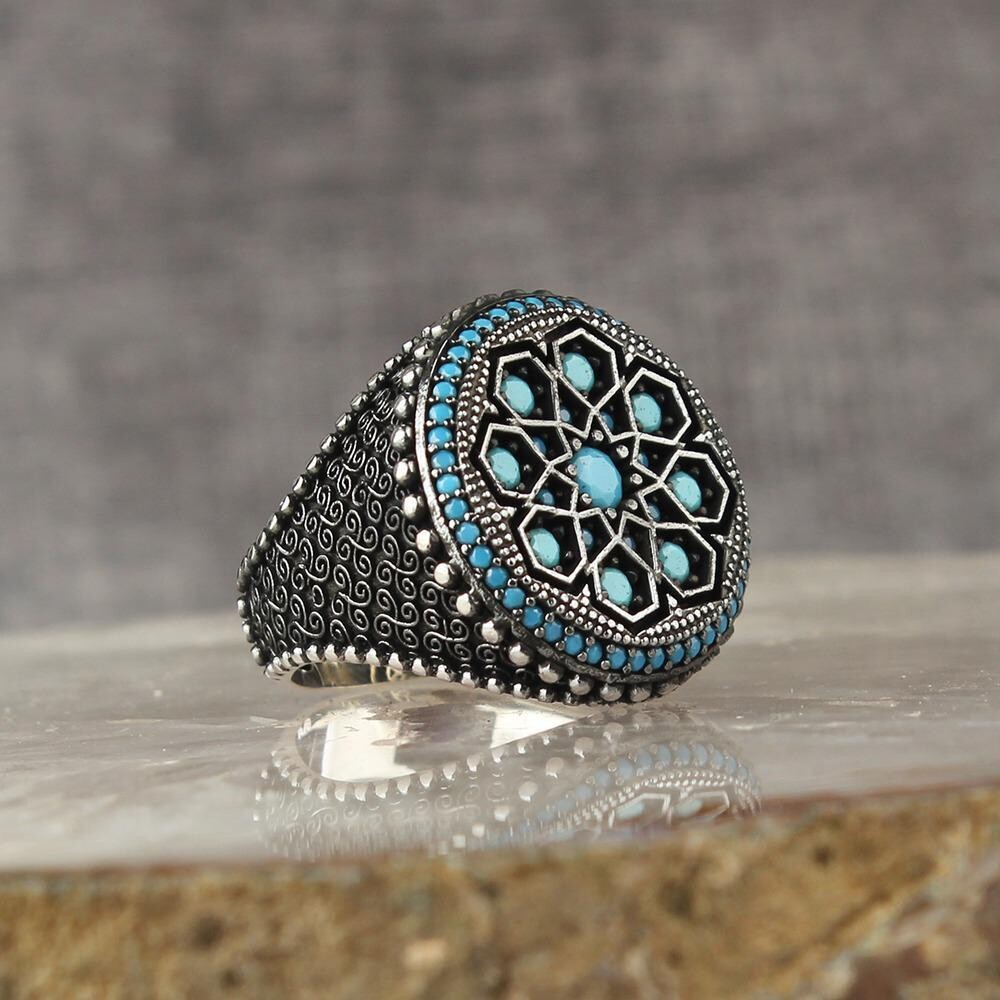 Silver Sterling Ring with Turquoise (Blue Firoz) Stone