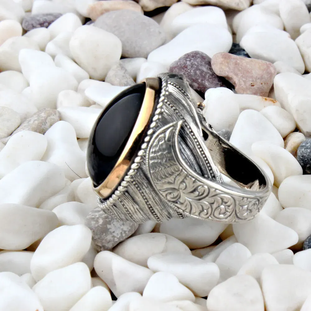 Handmade pure 925 SILVER men rings gift Box black Onyx