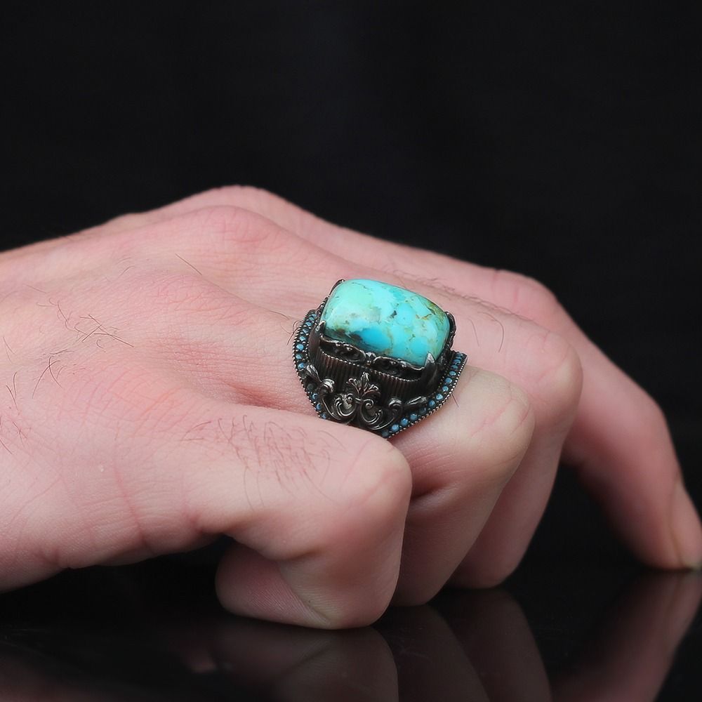 Hand Made pure 925 Sterling Silver Men's Ring with Turquoise Stone