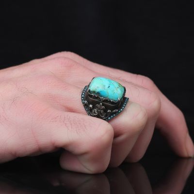 Hand Made pure 925 Sterling Silver Men's Ring with Turquoise Stone