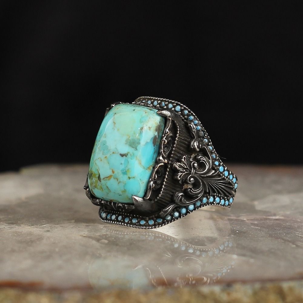 Hand Made pure 925 Sterling Silver Men&#39;s Ring with Turquoise Stone