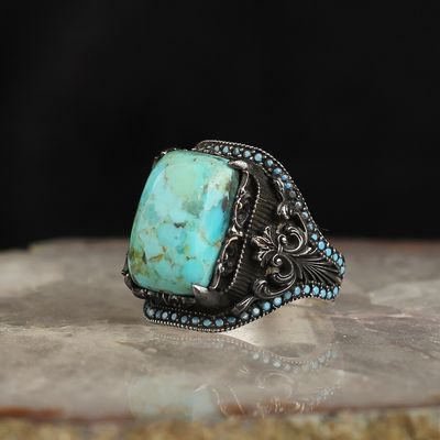 Hand Made pure 925 Sterling Silver Men&#39;s Ring with Turquoise Stone