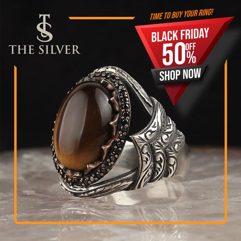 Silver  Ring with Tiger eye Stone