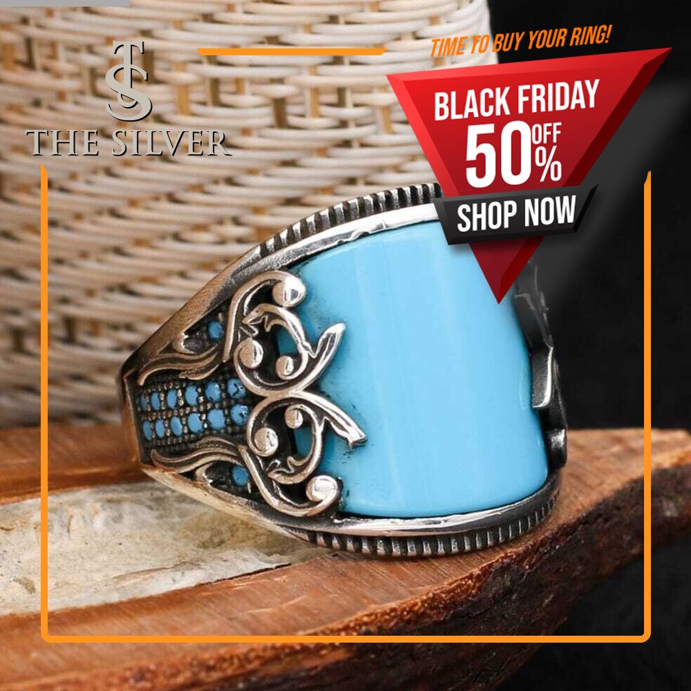 Silver Sterling Ring with Turquoise (Blue Firoz) Stone