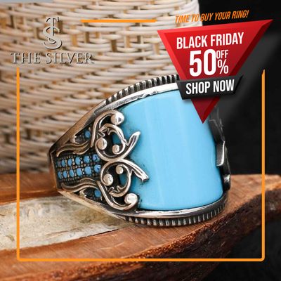 Silver Sterling Ring with Turquoise (Blue Firoz) Stone