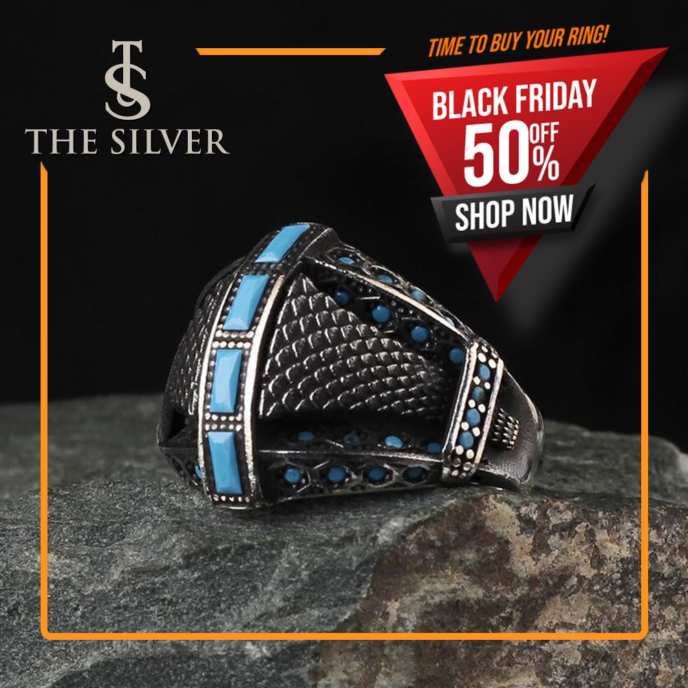 Silver Sterling Ring with Turquoise (Blue Firoz) Stone