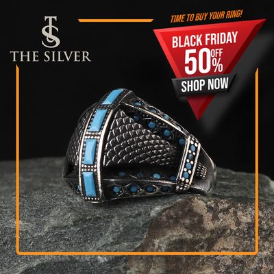 Silver Sterling Ring with Turquoise (Blue Firoz) Stone