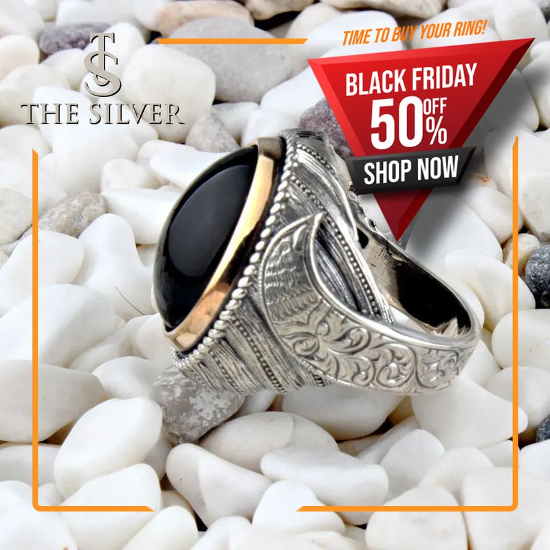Handmade pure 925 SILVER men rings gift Box black Onyx all sizes