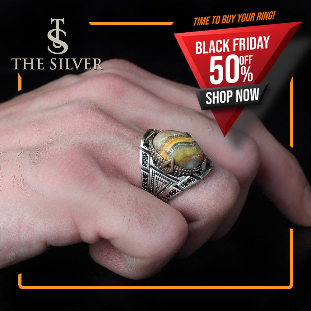 Silver Sterling Ring with Bumble bee Gemstone