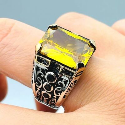 Men ring Handmade 925 starling Silver man ring with yellow Citrine gemstone