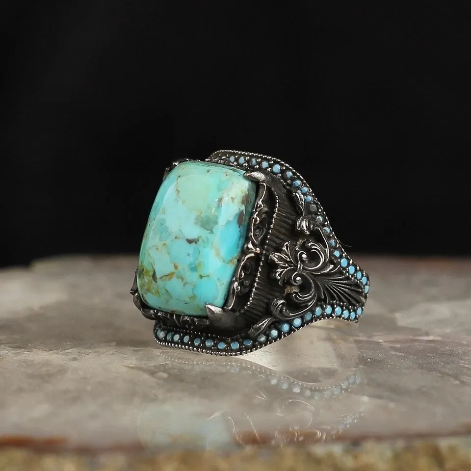 Handmade 925 Silver Men&#39;s Ring | Natural Turquoise Gemstone | Thesilver 2025