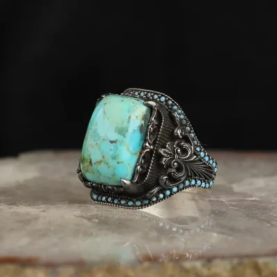 Handmade 925 Silver Men's Ring | Natural Turquoise Gemstone | Thesilver 2025 Handmade 925 Silver Men's Ring | Natural Turquoise Gemstone | Thesilver 2025