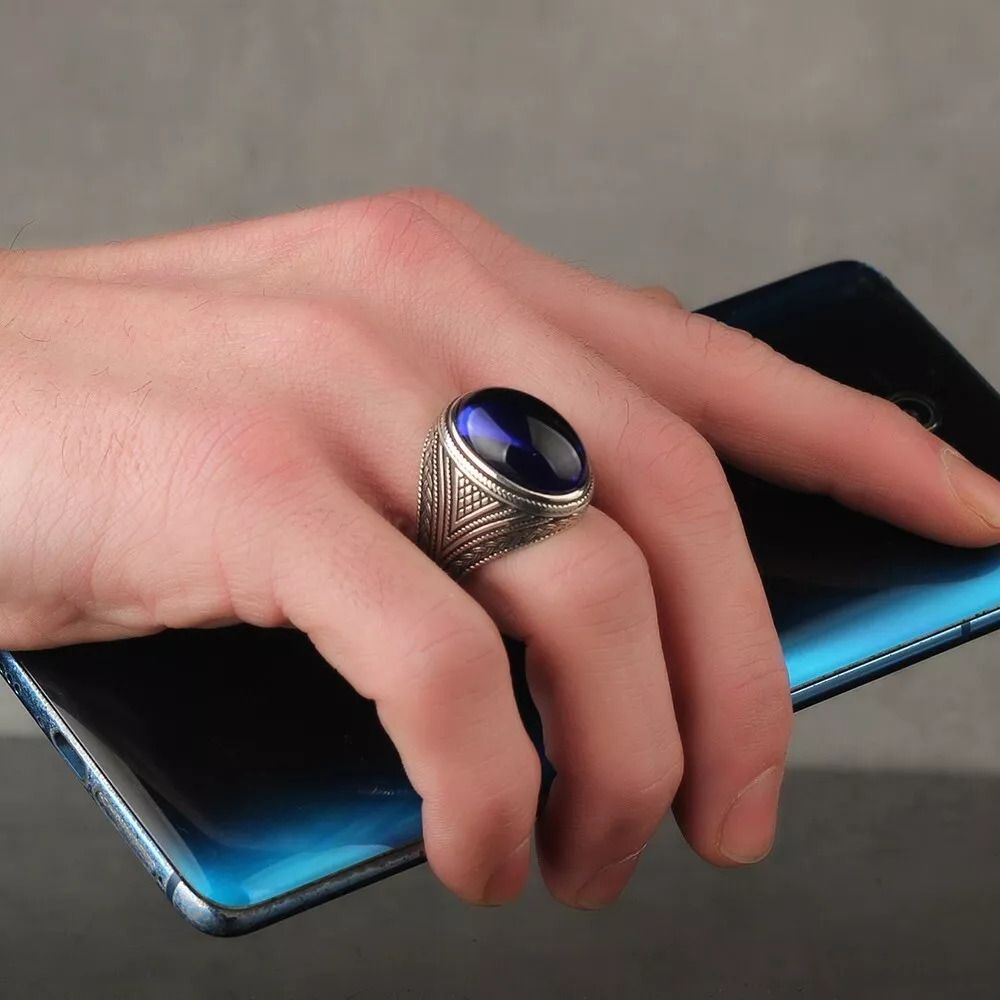 Handmade Men’s 925 Sterling Silver Ring with Zircon Stone