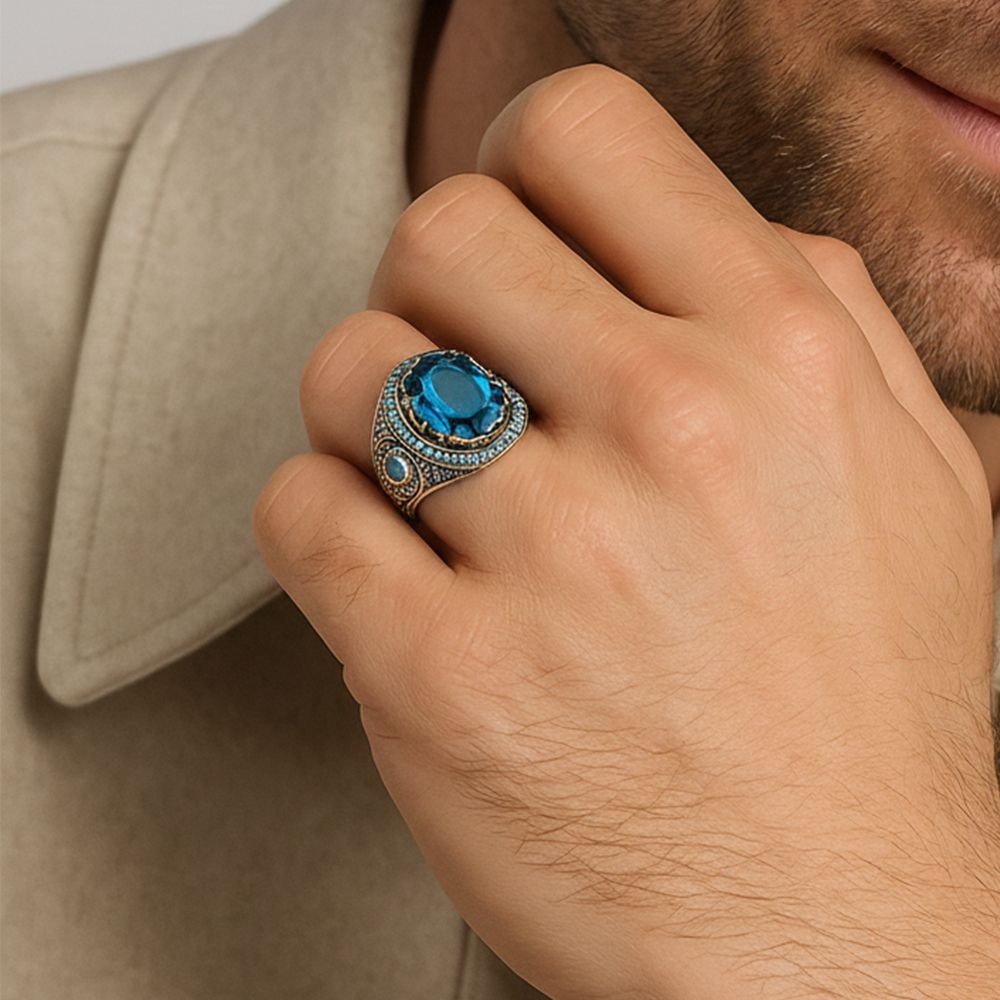 Hand Made Silver with Blue Crystal Zone Aquamarine gemstone &amp; Turquoise stones