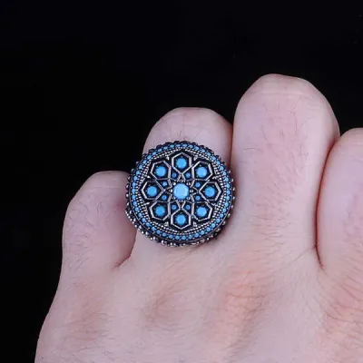 Silver Sterling Ring with Turquoise (Blue Firoz) Stone