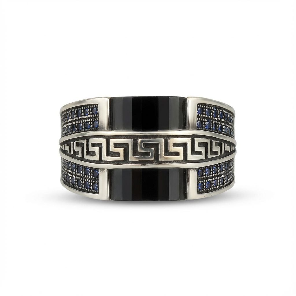 Hand Made 925 Silver Sterling Ring with Black Crystal Stone