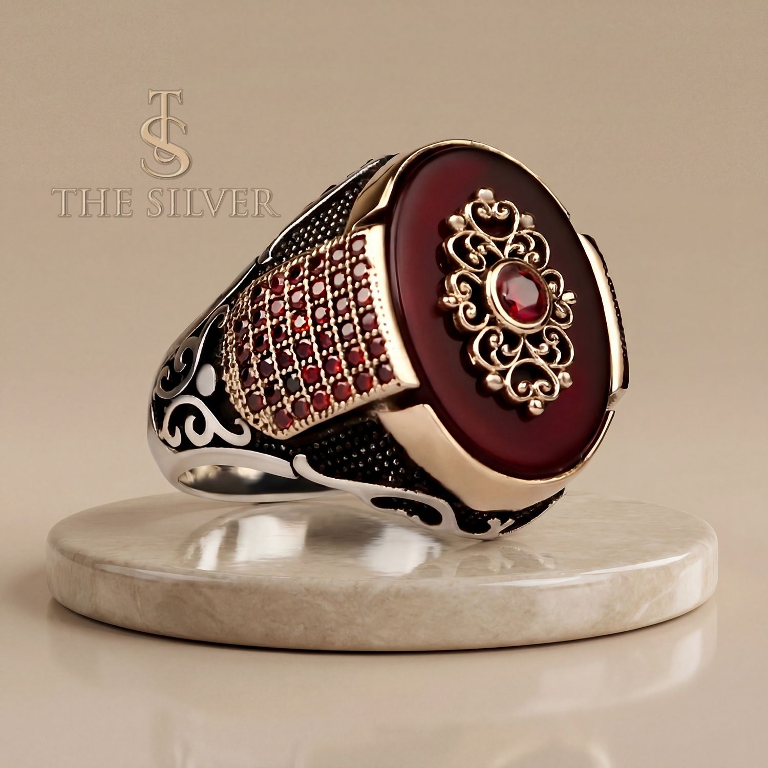 Silver Sterling Ring with red amber Stone