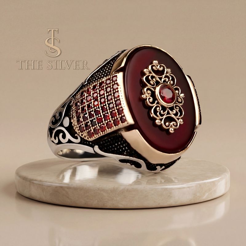 Silver Sterling Ring with red amber Stone