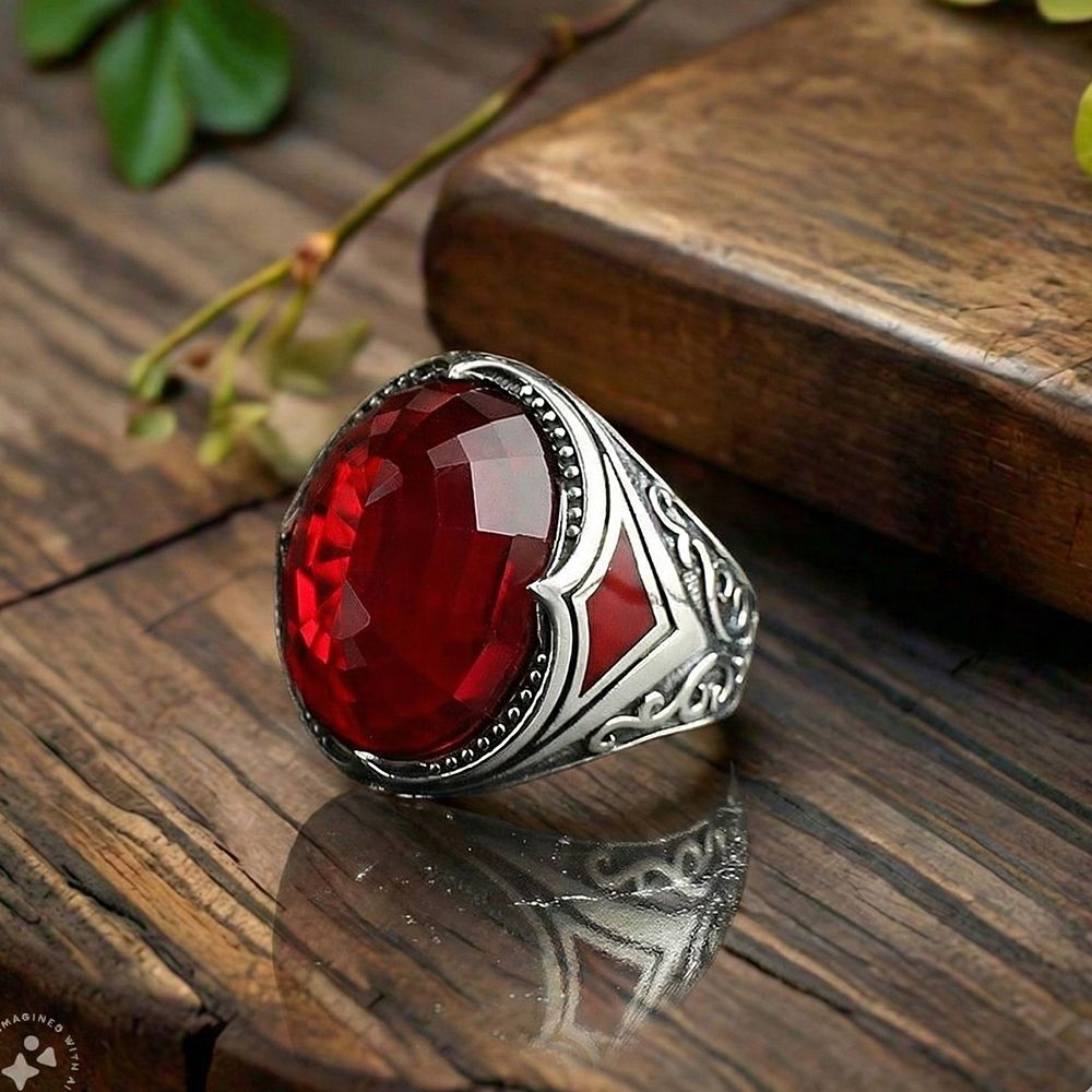 Silver Sterling Ring with Red Crystal Stone
