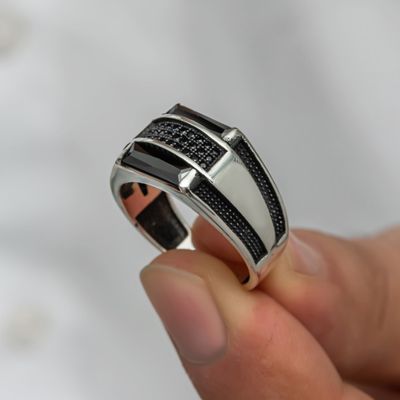 Zircon Men silver ring Handmade Pure 925 SILVER Black Gemstone stone