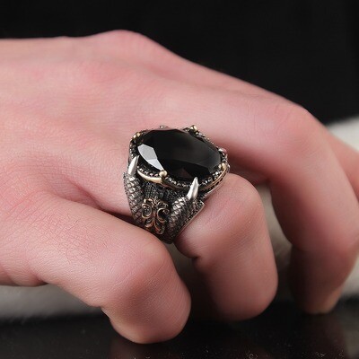 Zircon Men silver ring Handmade Pure 925 SILVER men Ring Black Gemstone stone