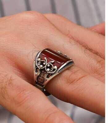Sterling Silver Ring with Red Agate – Handmade, Solid 925 Silver