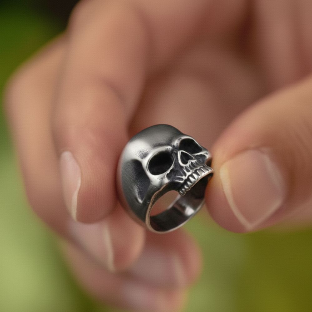 Men’s 925 Sterling Silver Gothic Skull Ring – Handmade Biker Statement Jewellery