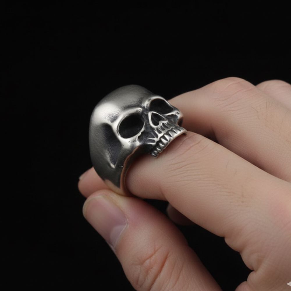 Men’s 925 Sterling Silver Gothic Skull Ring – Handmade Biker Statement Jewellery
