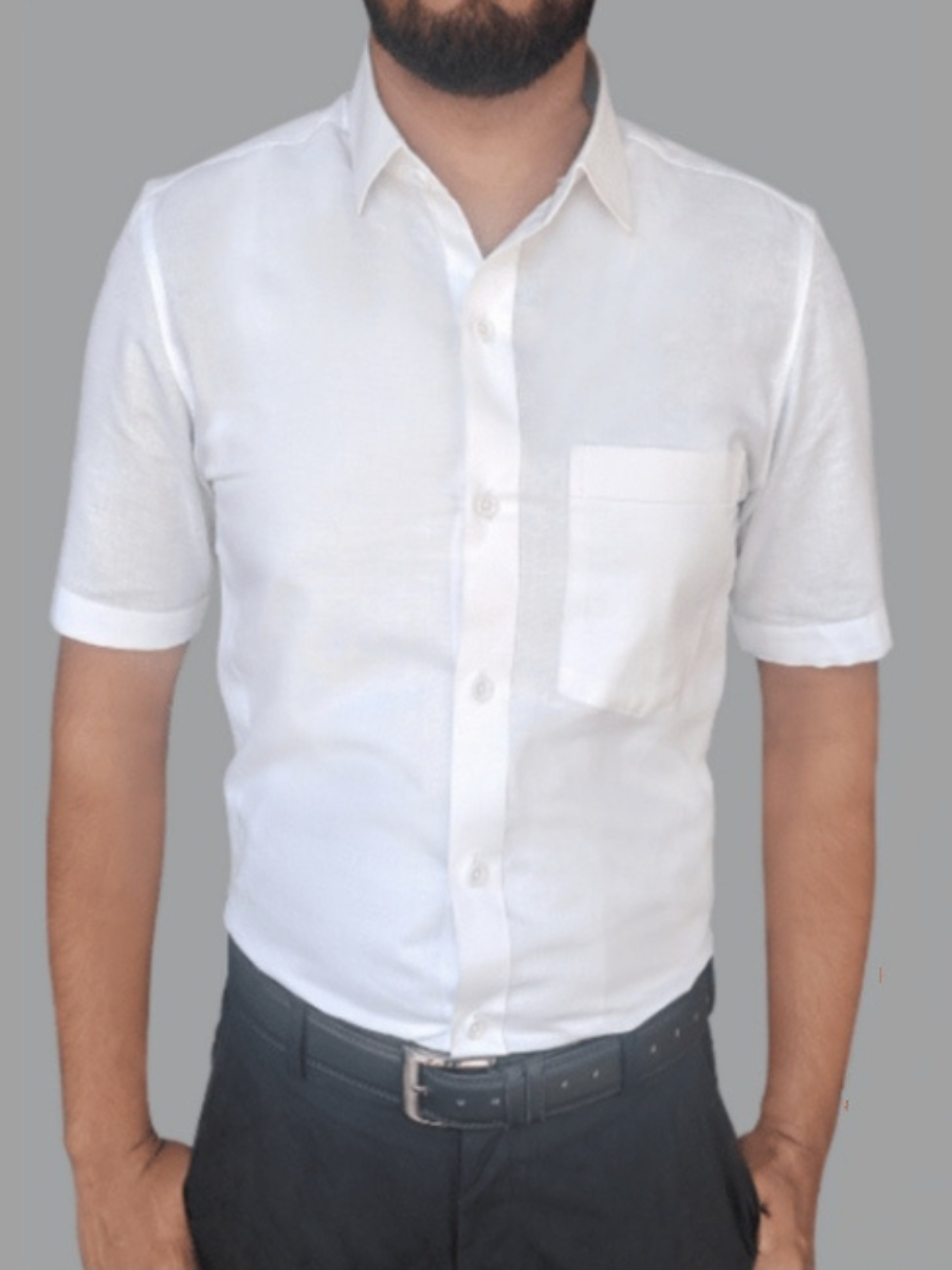 Methagu Men&#39;s White Half Sleeve Official Leader Shirt