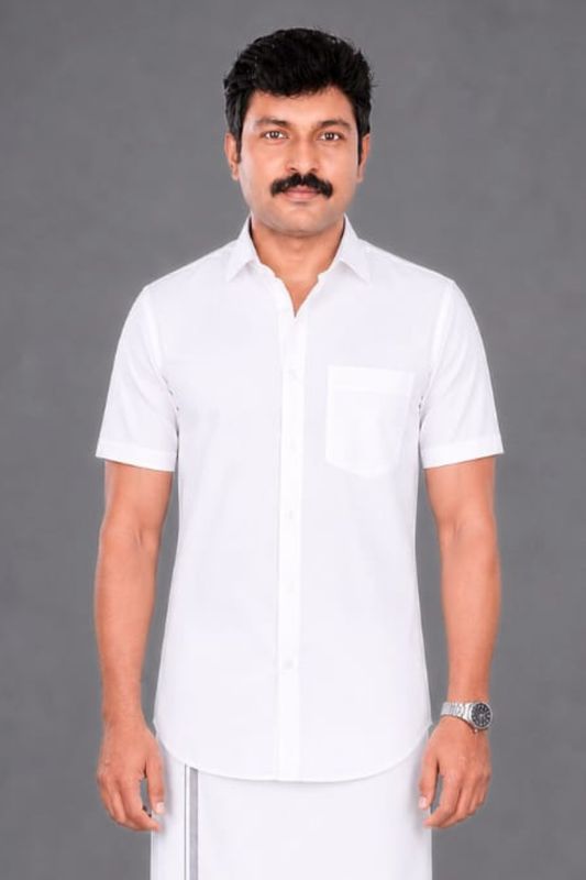 Methagu Men's White Half Sleeve Political Leader Shirt