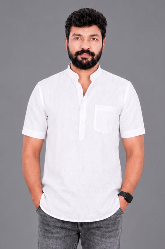 Methagu Men's White Half Sleeve Youngful Leader Shirt