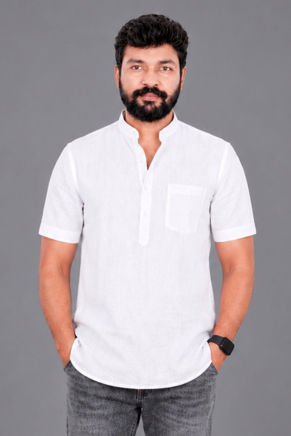Methagu Men's White Half Sleeve Youngful Leader Shirt