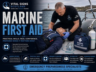 Marine first aid training beside the water