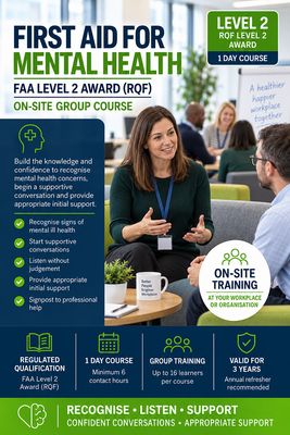 First Aid for Mental Health – FAA Level 2 Award (RQF) – On-Site Group Course First Aid for Mental Health FAA Level 2 Award RQF on-site group training course