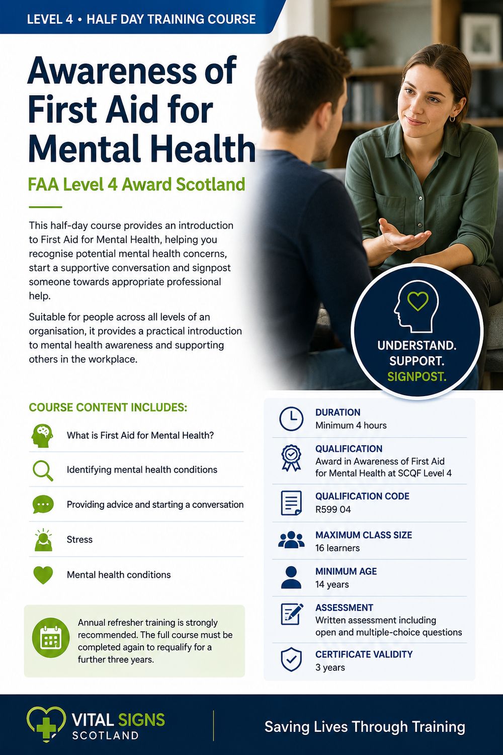First Aid for Mental Health Awareness – FAA Level 4 Award Scotland – On-Site Group Course First Aid for Mental Health Awareness – FAA Level 4 Award Scotland – On-Site Group Course
